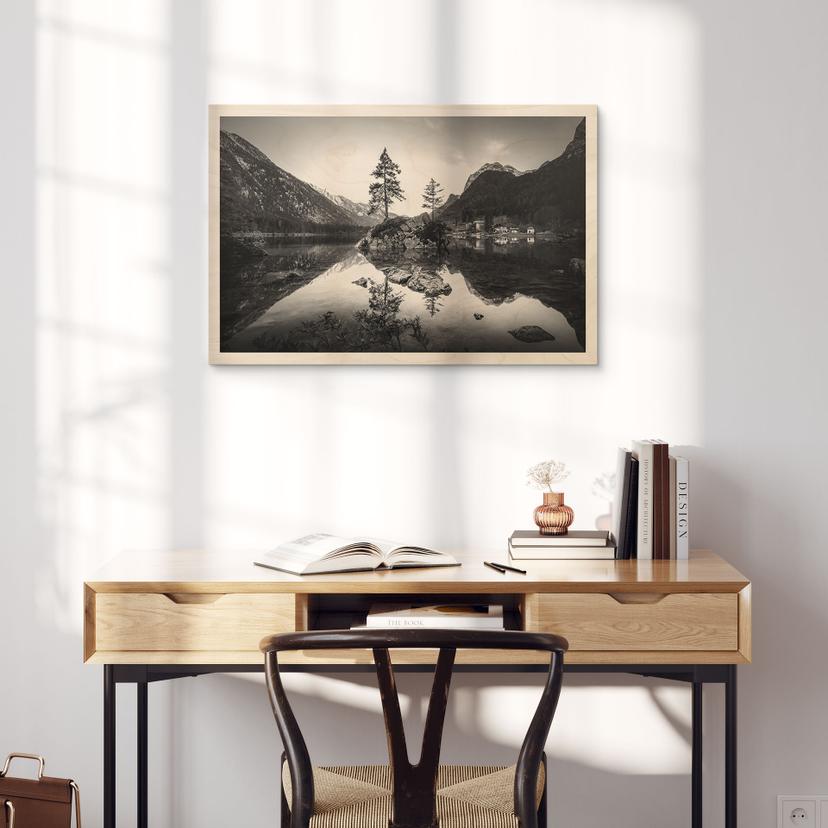 Stampa su legno Paesaggio pittoresco con lago di montagna cristallino - Hintersee