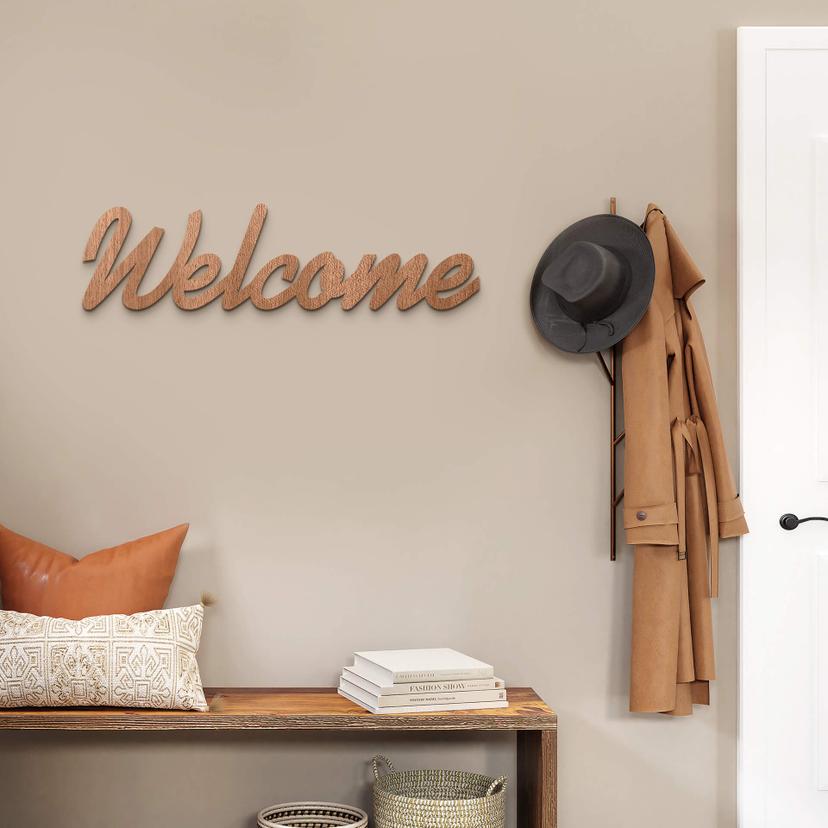 Decoración de madera Letras 3D Bienvenido - caoba