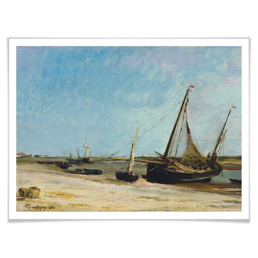 Póster Daubigny - Barcos en la playa de Ètaples