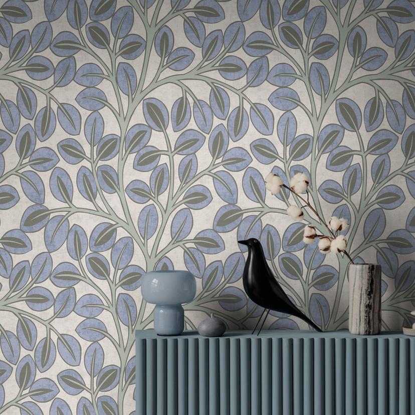 Papier peint intissé botanique - design de feuilles discret en taupe & gris pierre