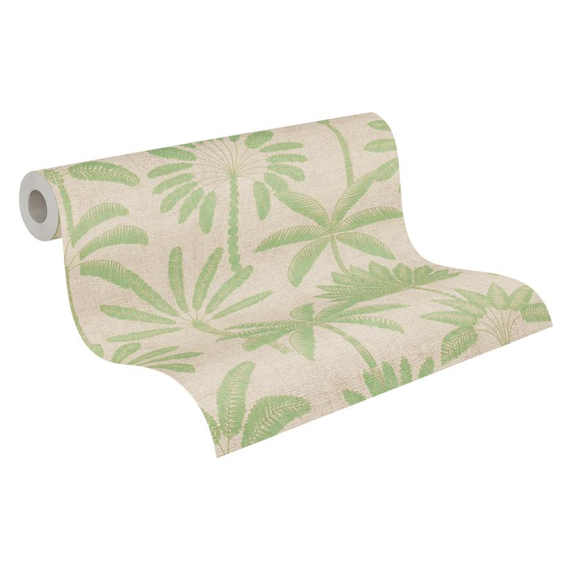 Papel pintado no tejido palmeras beige crema verde metalizado papel pintado hojas naturaleza