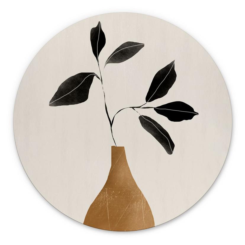 Billede Gren i gylden vase - ThingDesign - rund – print på aluminium (Alu-Dibond)