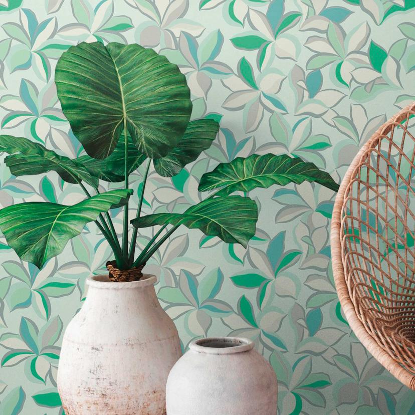 natur tapet hawaii grøn hvid - design blomstertapet