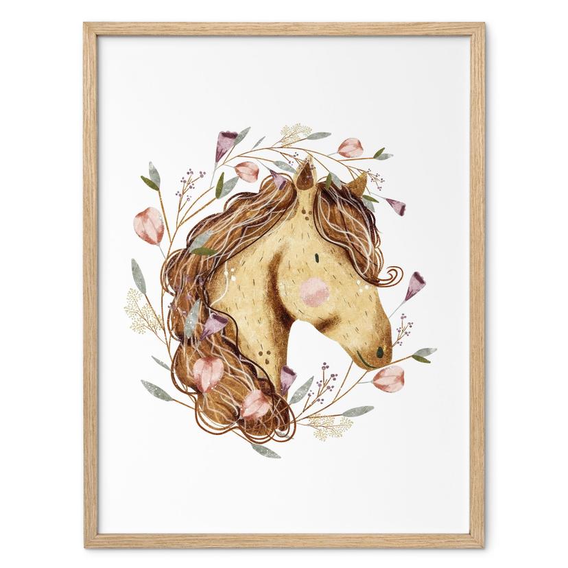 Poster Portrait floral de cheval | art animalier pour les amis des chevaux