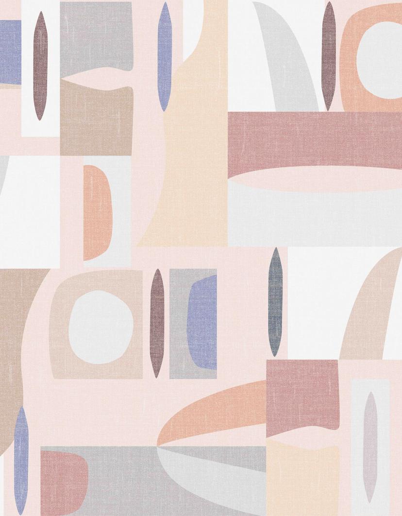 Fototapet Abstrakte former i beige, rosa og blå i retrodesign 3,4 x 2,65 m