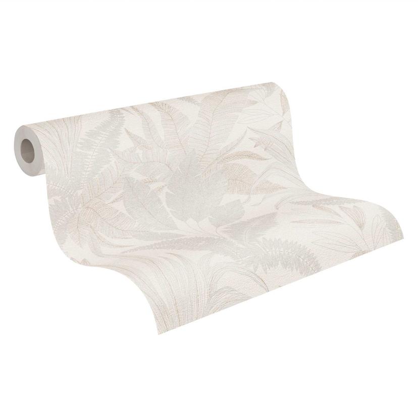 Papel pintado tejido-no tejido botánico en crema y blanco - papel pintado con motivos de hojas para