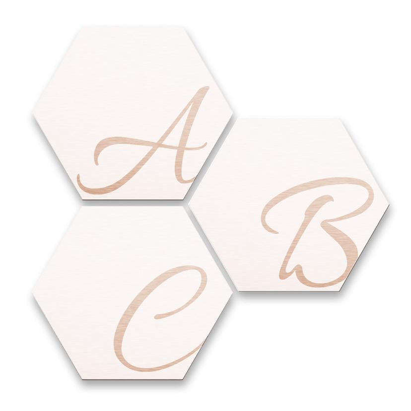 Hexagon bogstaver - Alu-dibond Kobbereffekt, hvid