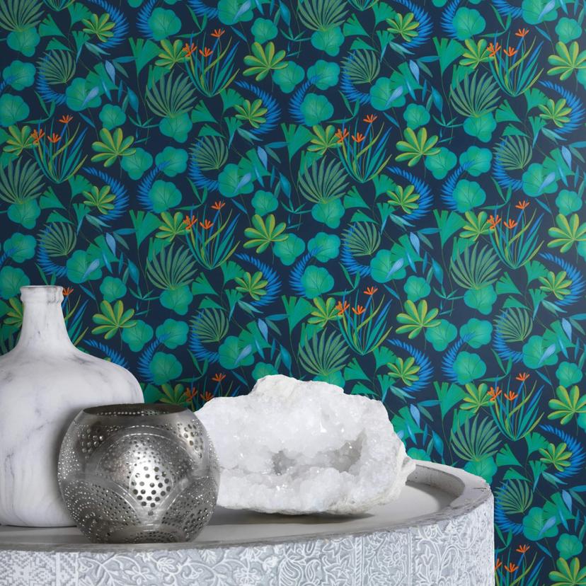 Papier peint intissé Rasch, papier peint à motifs Salsa bleu azur