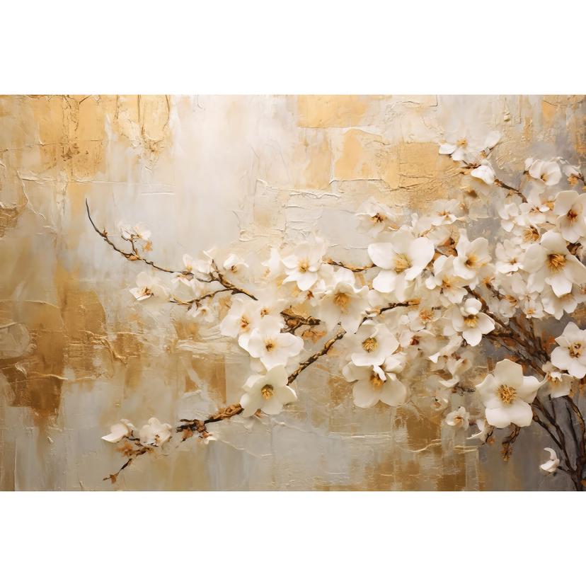 Fotobehang Tak bloemen op vintage goud - Paksoylu