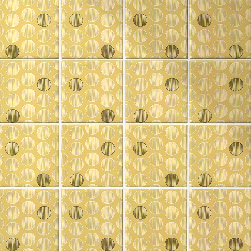 Azulejos Adhesivos Boho - círculos sol amarillo antracita - lote de 12