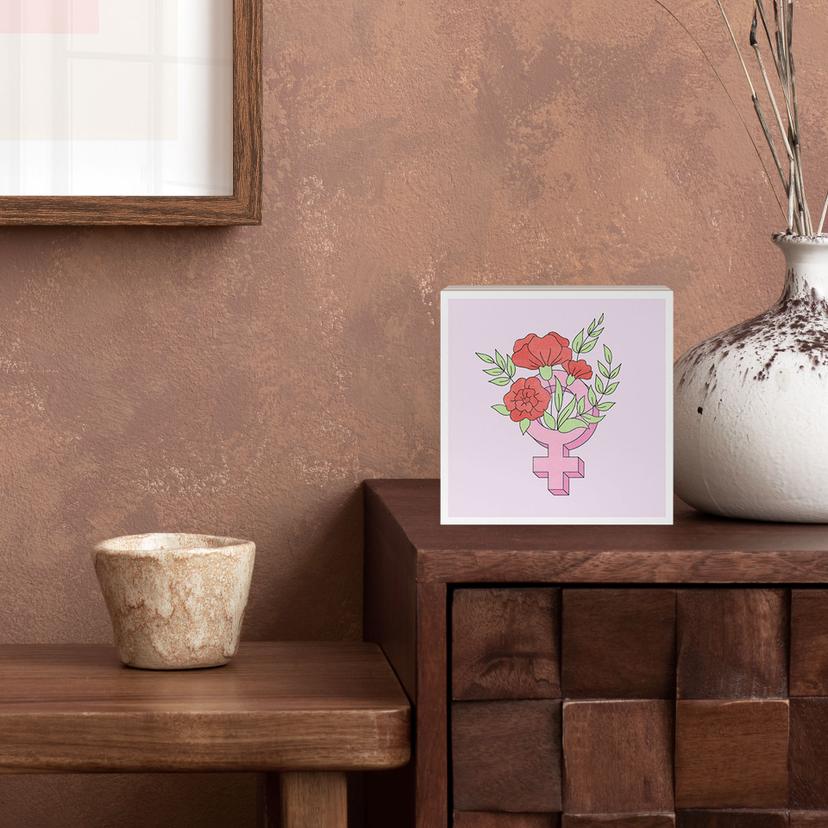 Stampa su legno da appendere - Segno di Venere con fiori - 15x15 cm
