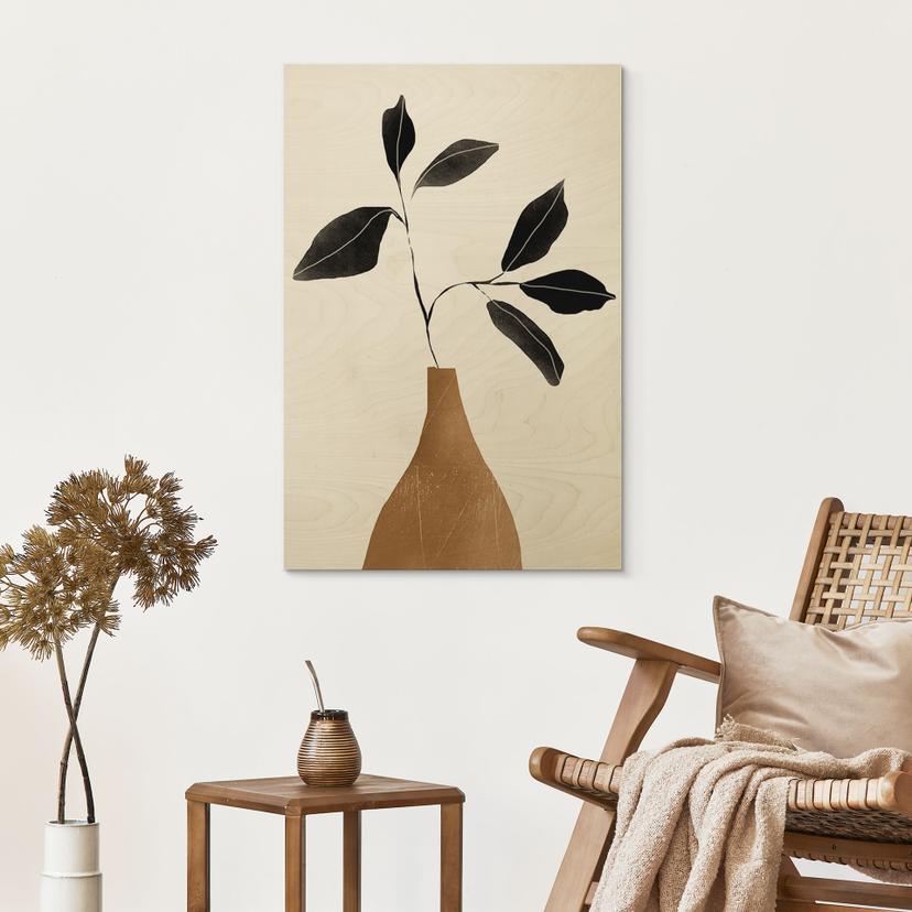 Ramo di stampa su legno in vaso dorato - ThingDesign