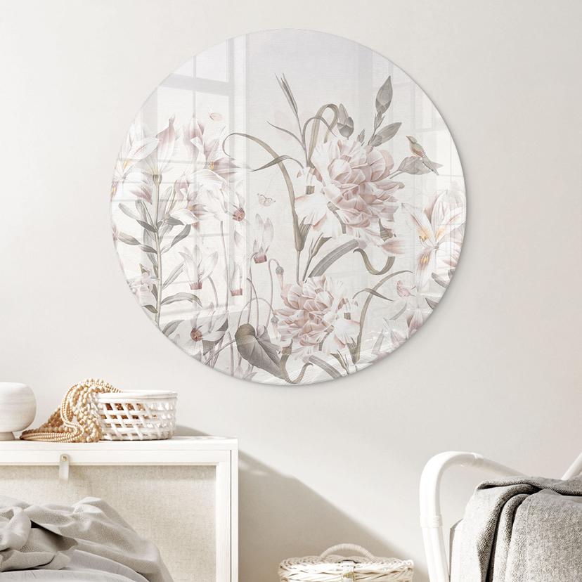 Stampa su vetro Prato floreale in rosa chiaro - Bloomery Decor - Rotondo