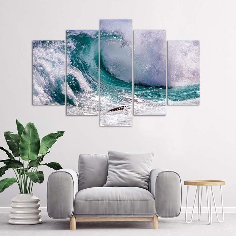 Stampa su tela 5 pezzi, natura onda mare