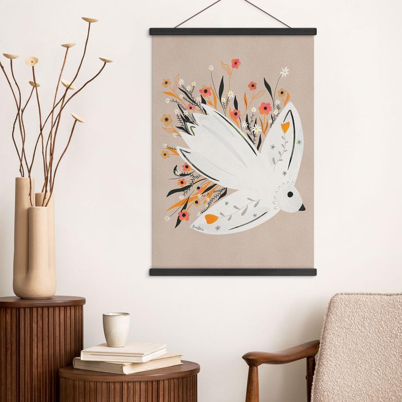 Poster tessile Colomba della pace con piccoli fiori - Bloom