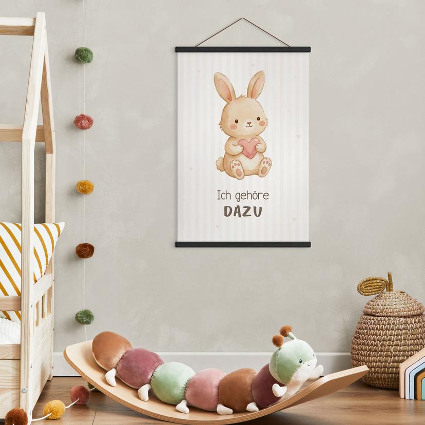 Stoffbild mit Hase - Selbstliebe-Spruch 'Ich gehöre dazu'