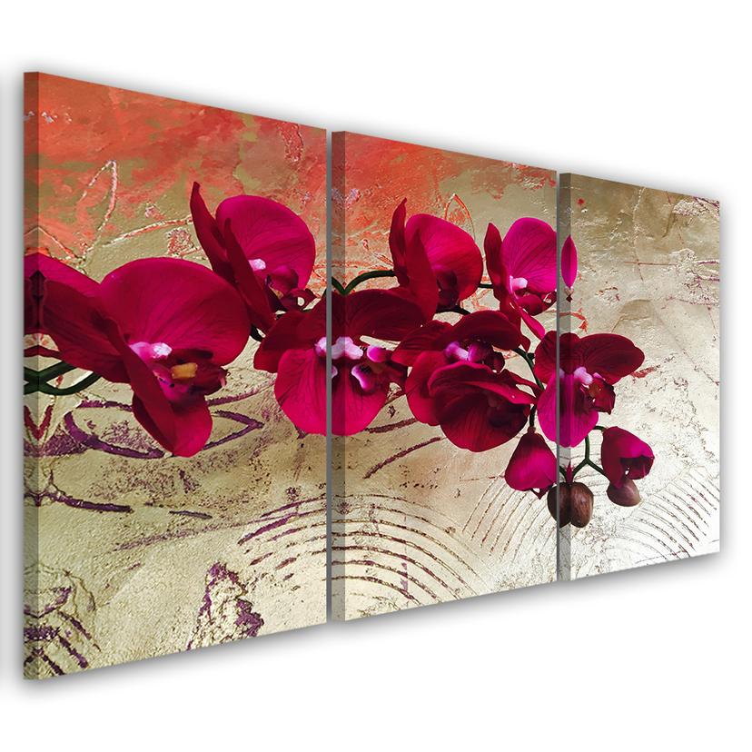 3 stykke lærredsprint, Orchid Flowers Pink