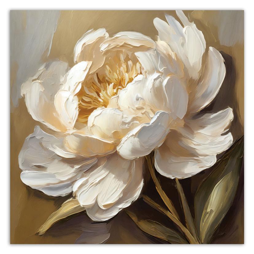Stampa su tela, Peonia crema dipinta a mano