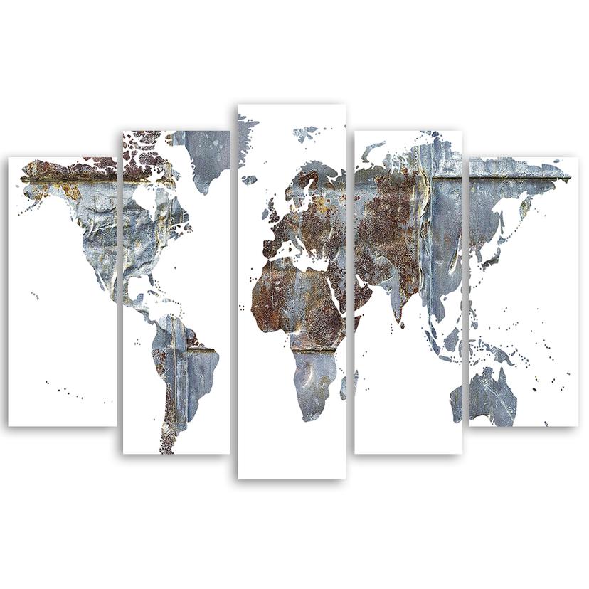 Stampa su tela 5 pezzi, mappa del mondo astratta