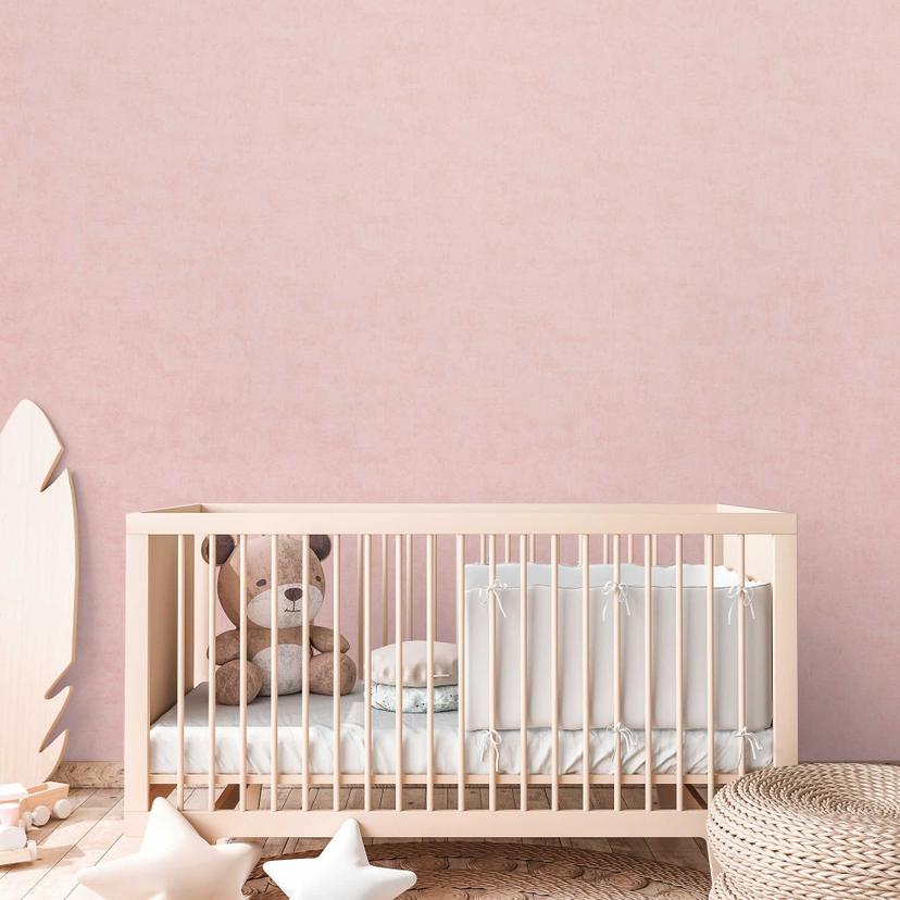 Ensfarvet tapet til pigeværelse pink - monokromt tapet til børneværelse