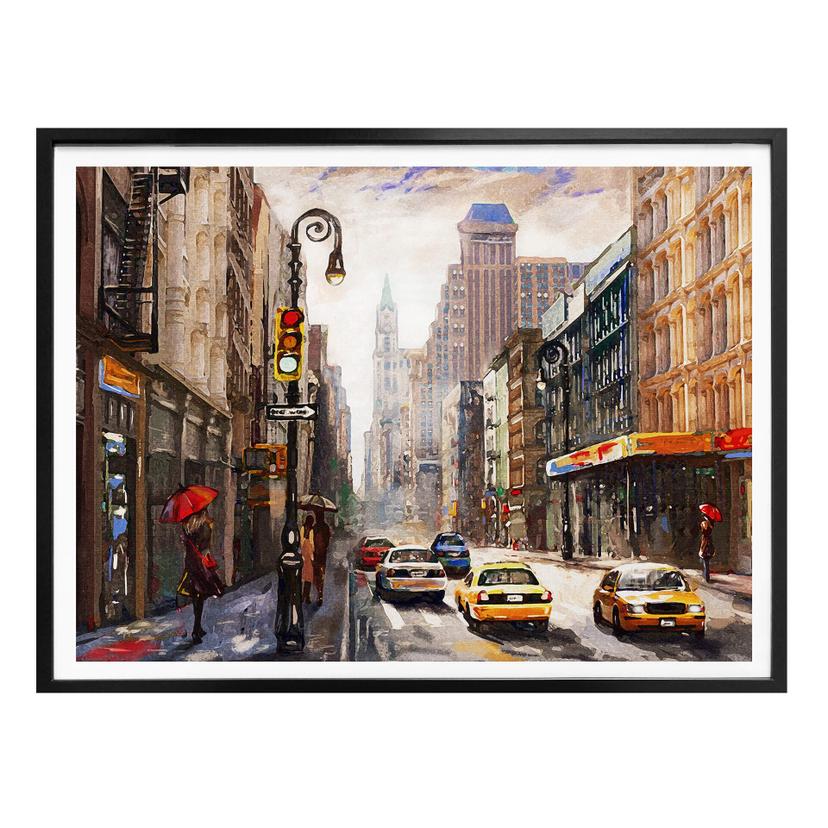 Póster Paraguas rojo en New York Acuarela