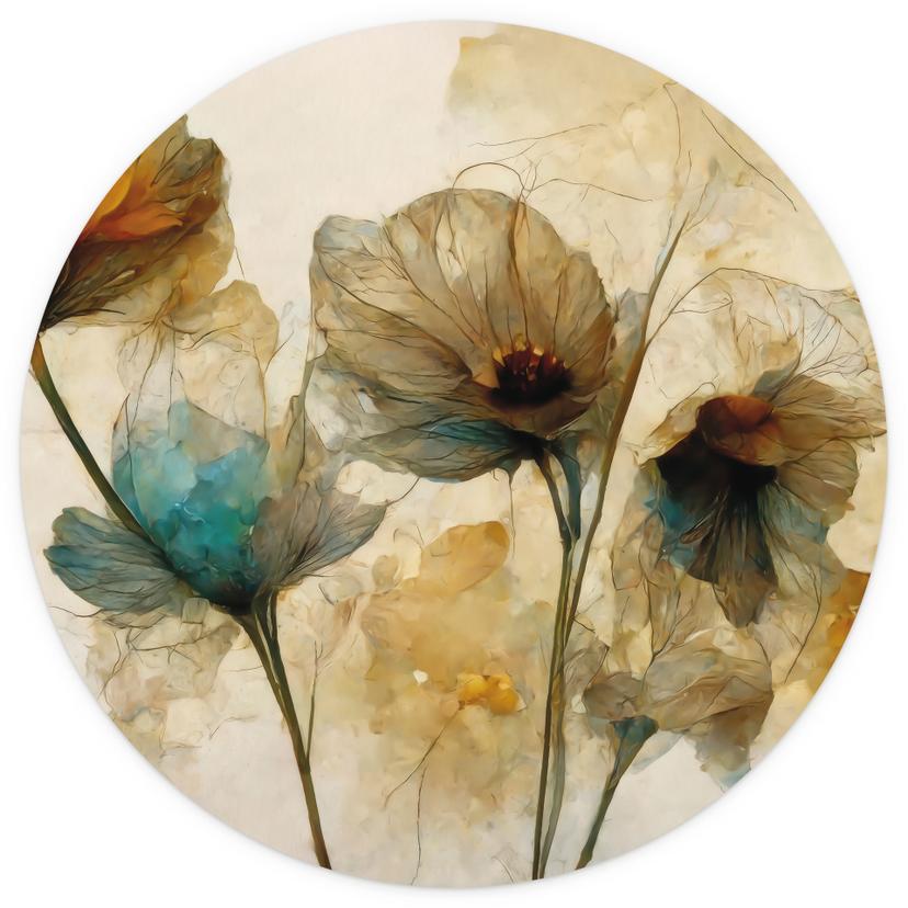 Fotomurale tondo Fiori di papavero essiccati in stile vintage - Treechild