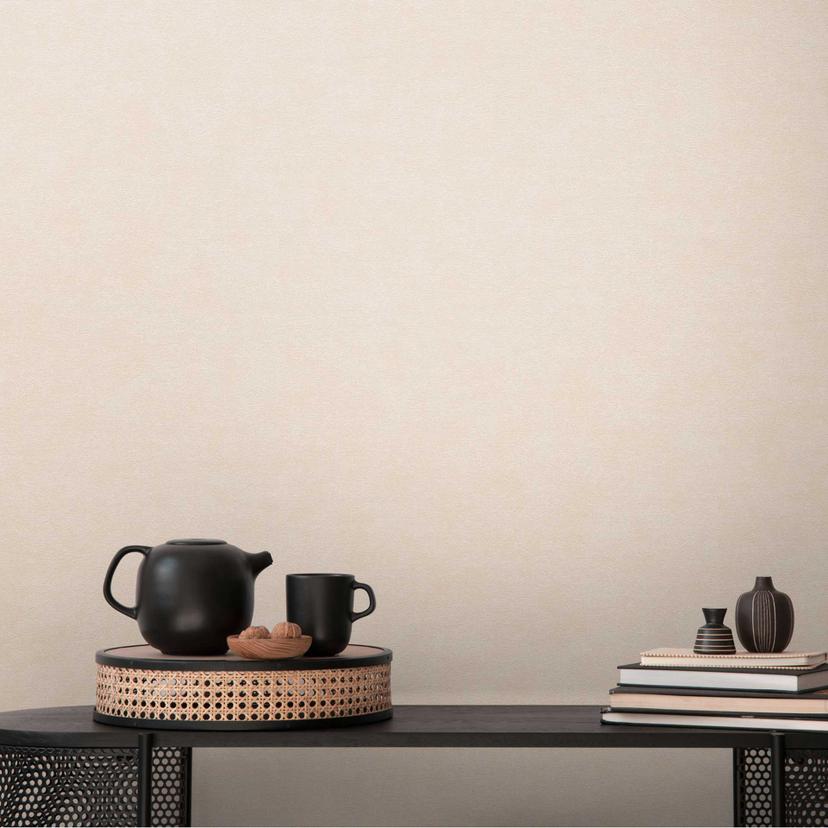 Tekstureret tapet i beige hørlook - subtilt, moderne og tidløst ikke-vævet tapet