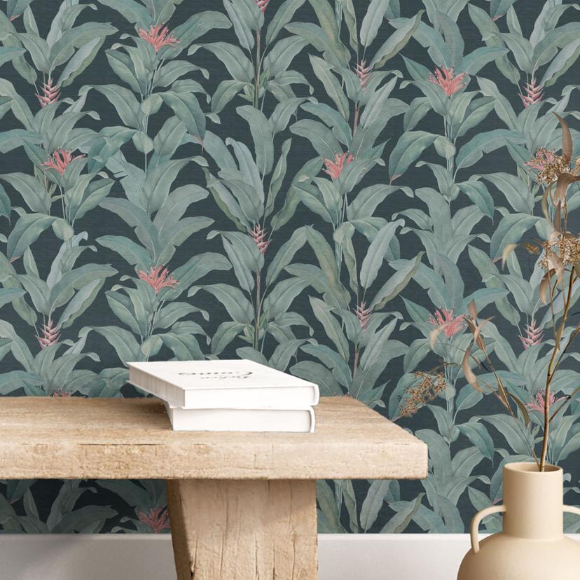 Carta da parati parati a motivi della giungla urbana foglie tropicali verde - Bloomery Decor
