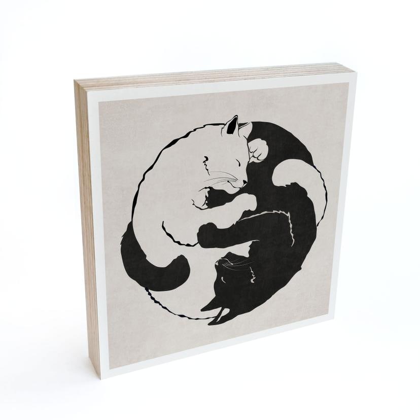 Træ dekoration blok Katte Ying & Yang - Tunaboylu