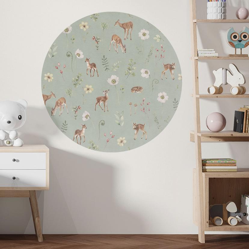Sticker mural Rêve de faon dans la verdure - Kikki Belle - Rond