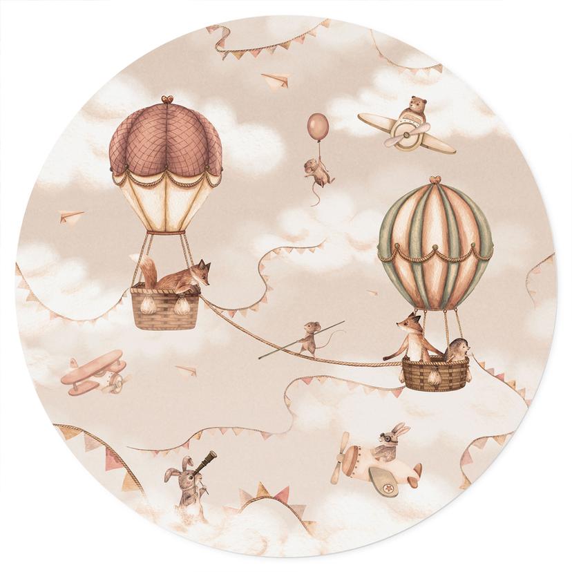 Wandtattoo Tierisches Abenteuer mit Heißluftballon - Oliver Robins - Rund