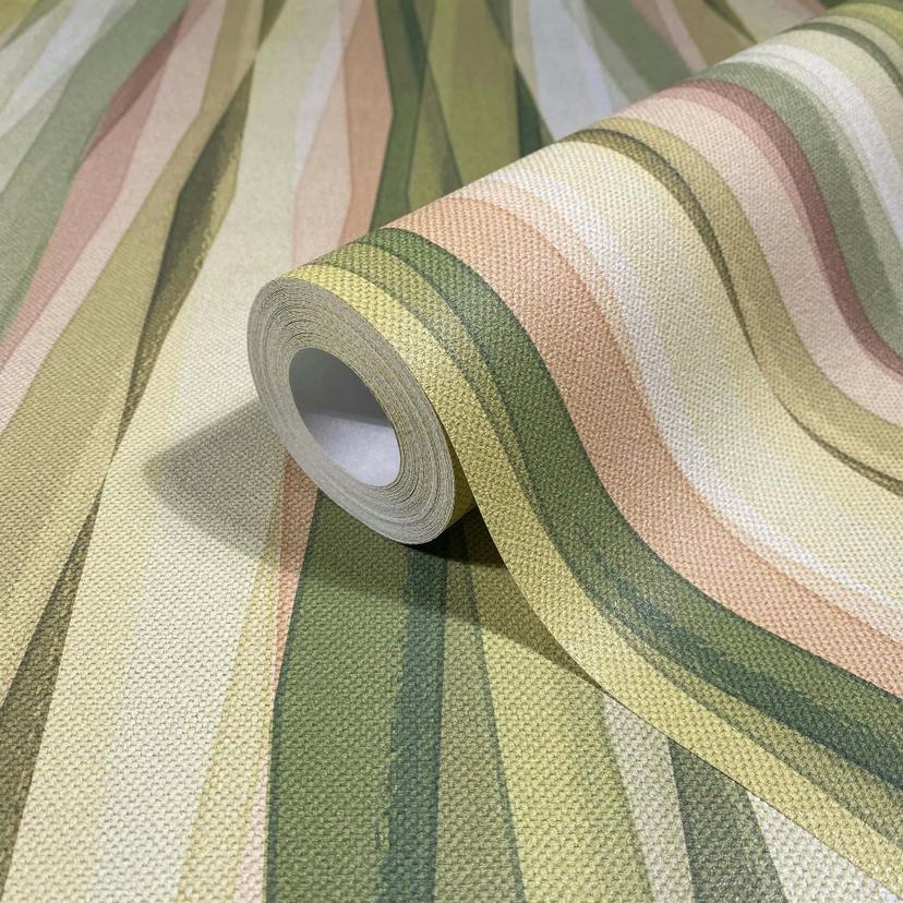 Icke-vävd tapet Stripes Stripes Modern, barnmatta i grönt