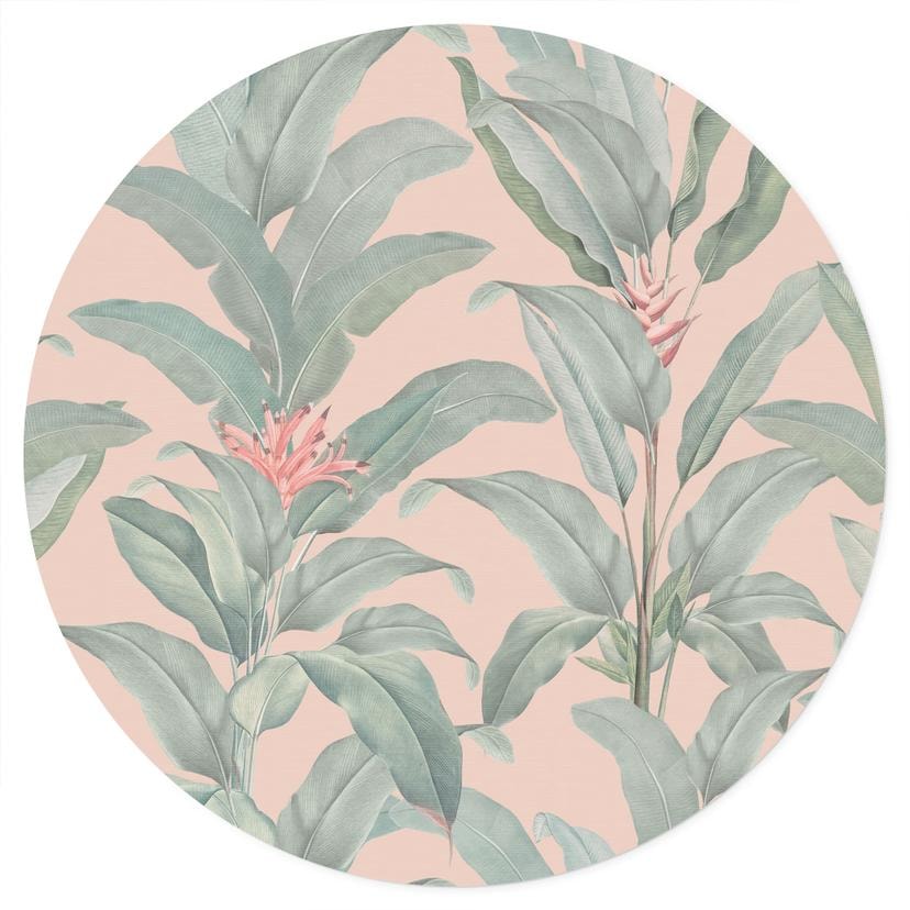 Wallsticker Urban Jungle Tropiska löv Rosa - Blomstersmycke Dekor - Rund