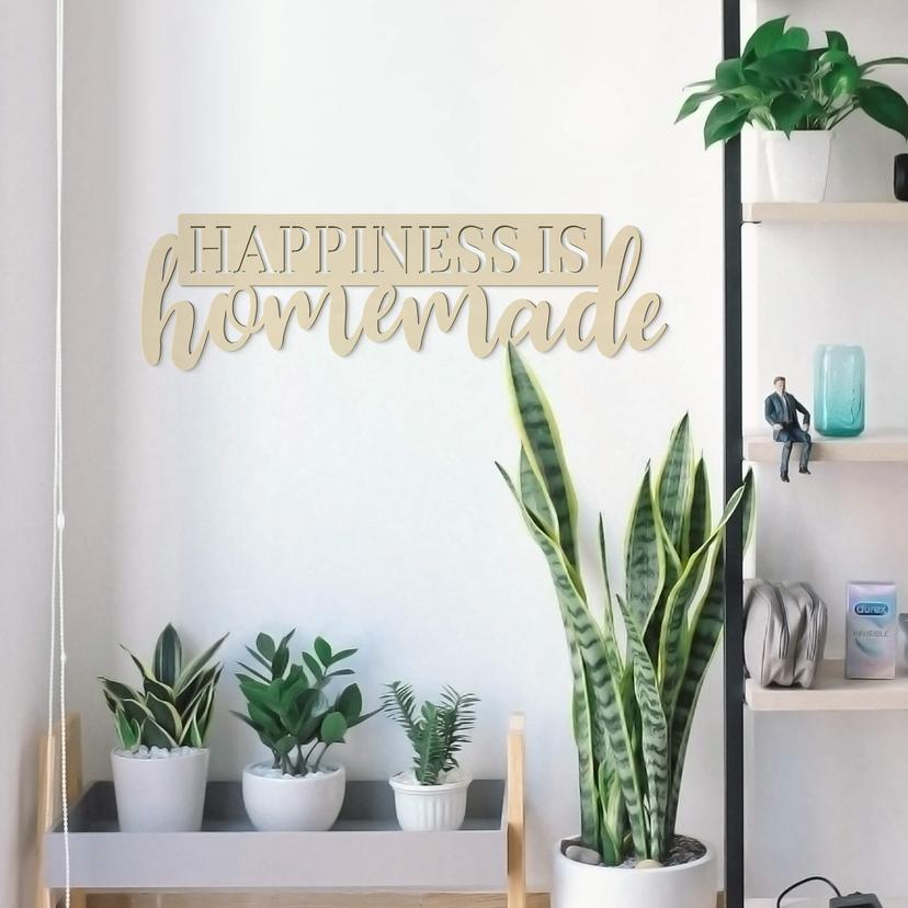 Letras de madera chopo La felicidad es casera
