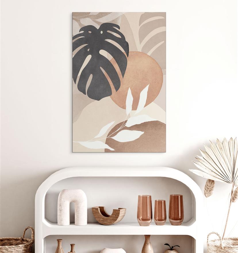 Stampe per pareti con pianta Monstera Boho in toni naturali - Melloi Art Prints - Alluminio Dibond