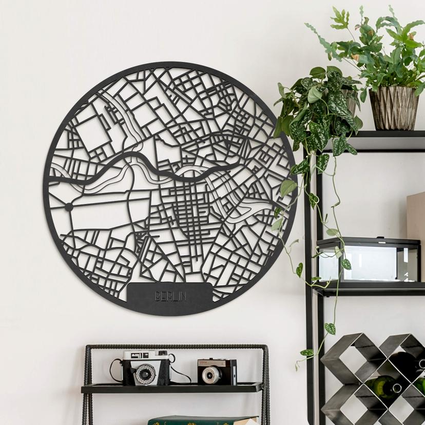 MDF - Decoración en madera mapa ciudad Berlín - Redondo
