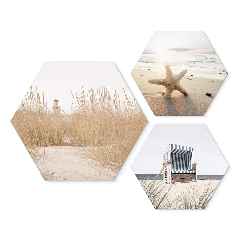 Esagono Alu-Dibond Set da sogno in riva al mare (3 pezzi)