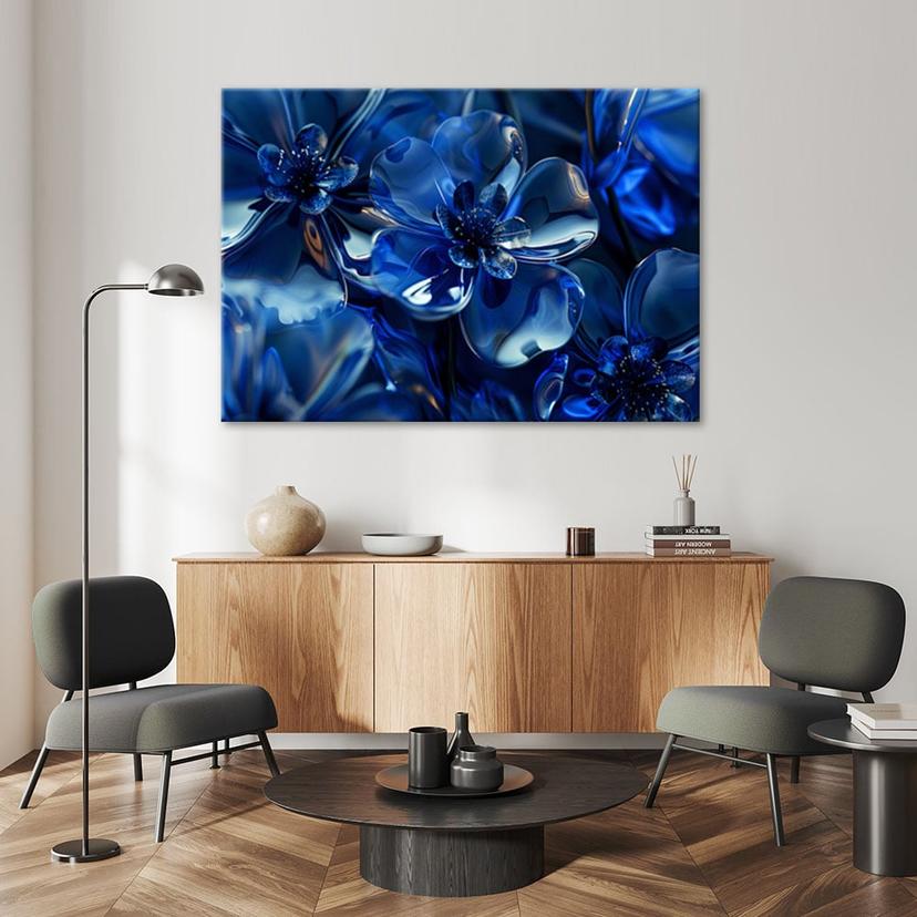 Stampa su tela, Fiori di vetro blu 3D