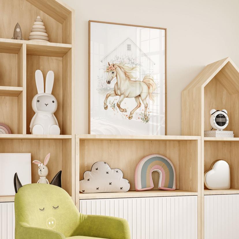 Póster infantil Caballo boho al galope suave