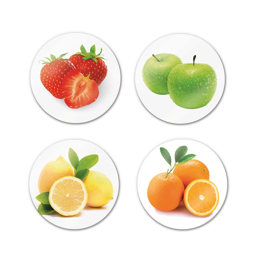 Tableau en verre - Fruits Set (4 parties) - Rond