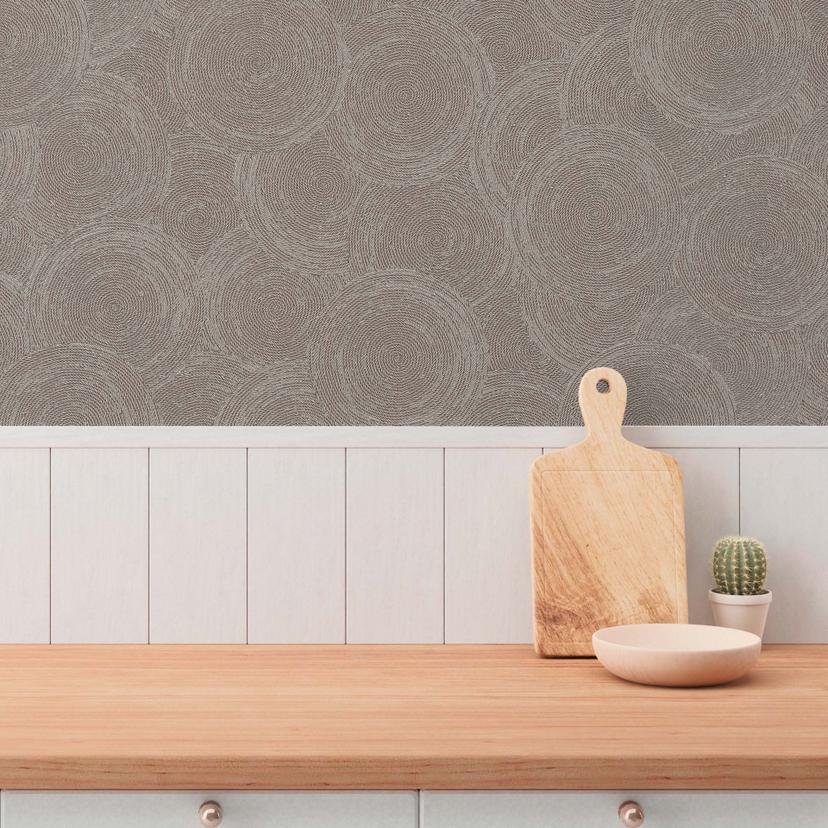 3D tapet cirkelmønster brun beige grå - Ikke-vævet tapet moderne struktureret mønster