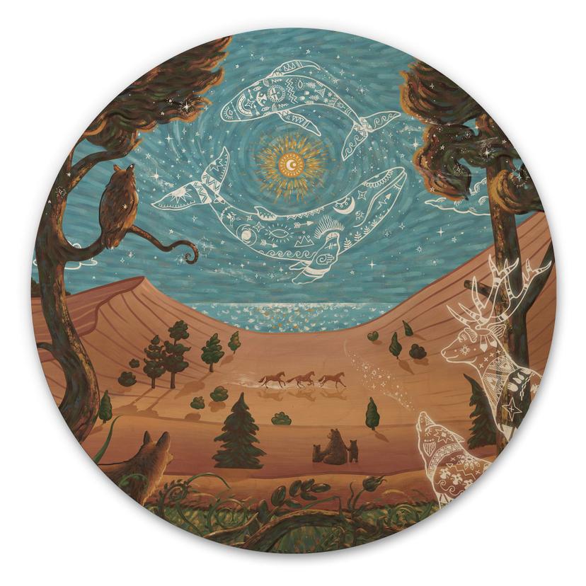 Houten Wanddecoratie Spiritueel Dierenrijk in de Nacht - Oliver Robins - Rond