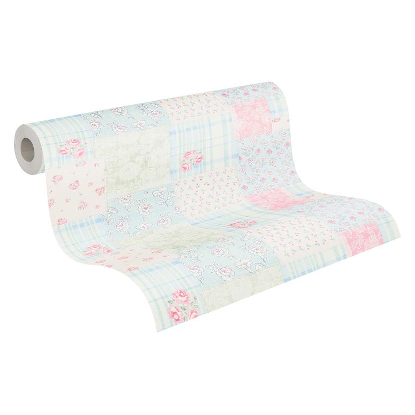 Papel pintado Floral azul rosa - papel pintado no tejido Casa de campo A.S. Création - mate y ligera
