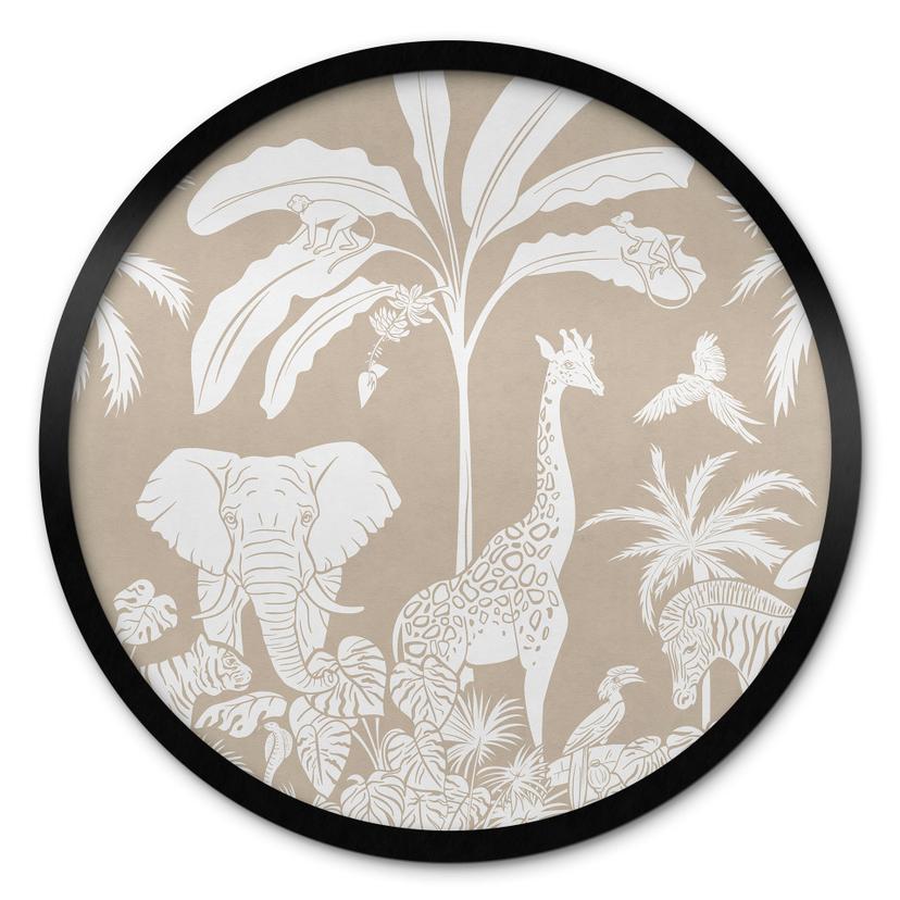 Plakat med jungledrømme - Afrikas vilde dyreliv i brunt - Kikki Belle - Round