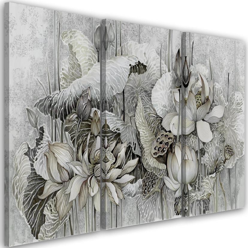 3 stykke lærredstryk, Saint Lotus-blomster