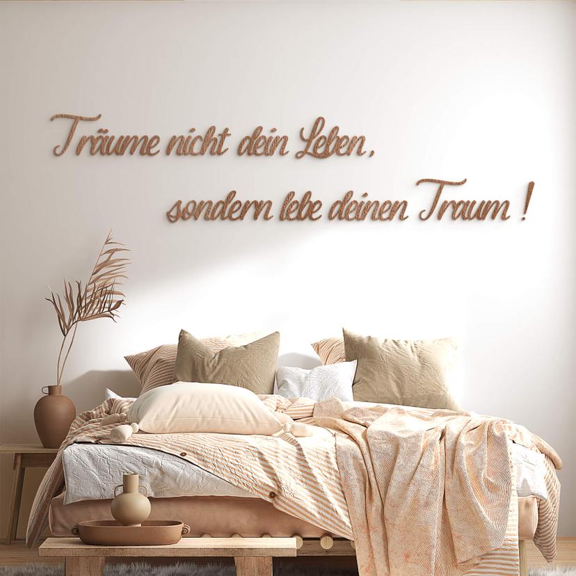 Holz-Deko 3D Schriftzug Träume nicht dein Leben... - Mahagoni