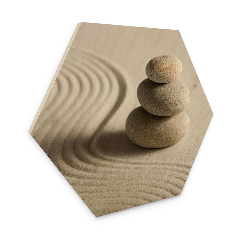 Sekskantet billede af træ Stone in Sand 2