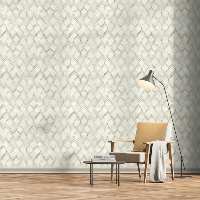 Ikke-vævet tapet i hvid, grå rombe-illusion 3D-look moderne