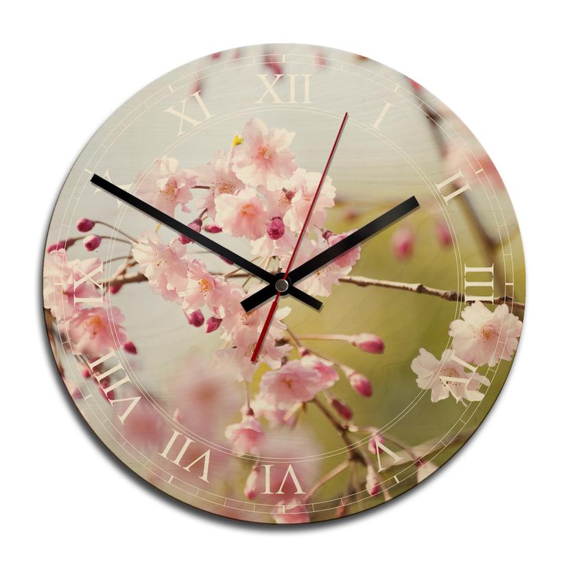 Horloge murale en bois - Fleurs de cerisier