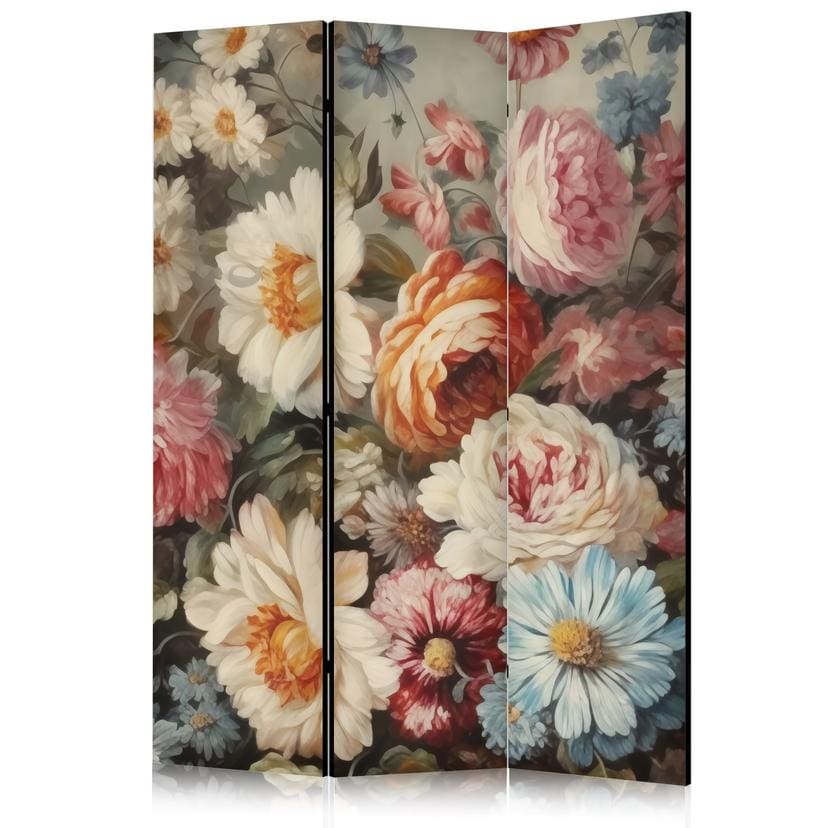 Paravent, Raumteiler freistehend, Trennwand - Scent of Nature - Beautiful Garden Flowers in Pastel C